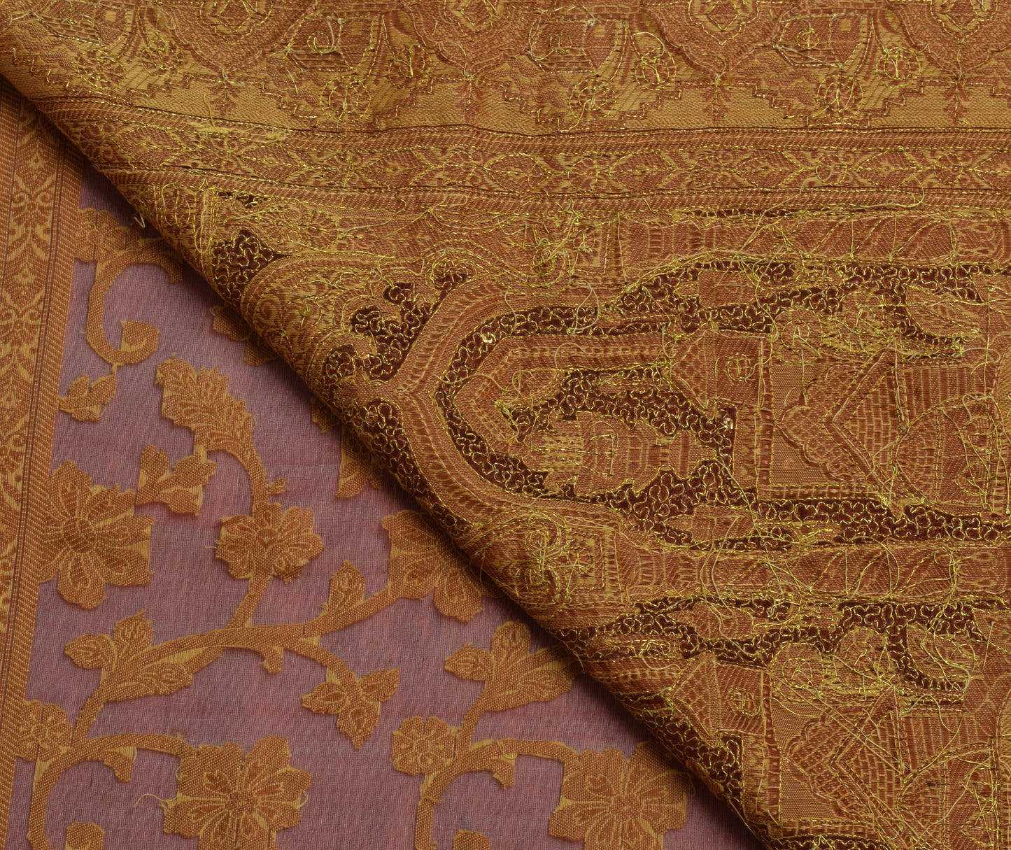 Sushila Vintage Maroon Saree 100% Pure Organza Silk Hand Beaded 5 YD Sari Fabric