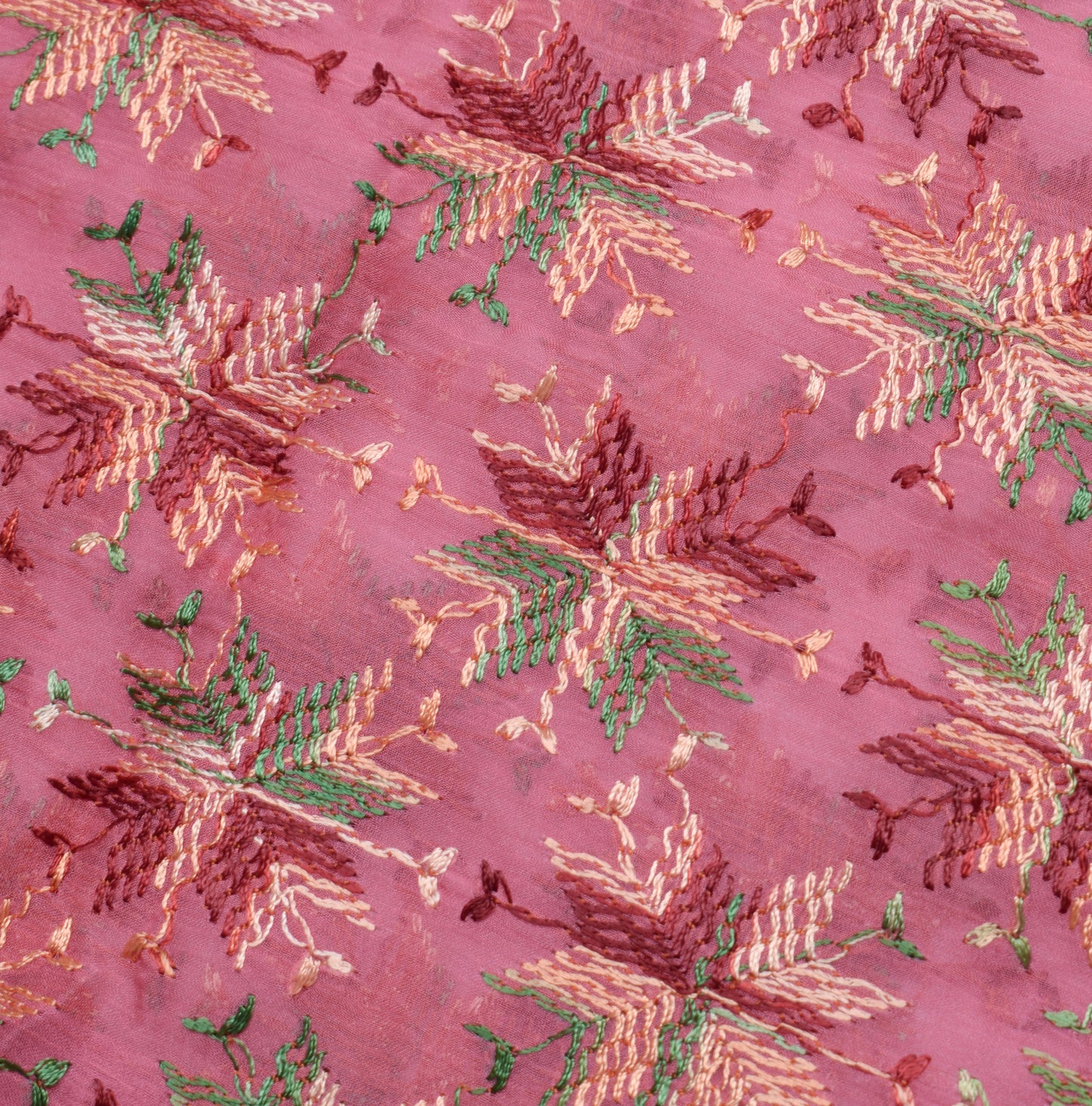 Sushila Vintage Pink Saree Blend Chiffon Phulkari Embroidered Floral Sari Fabric