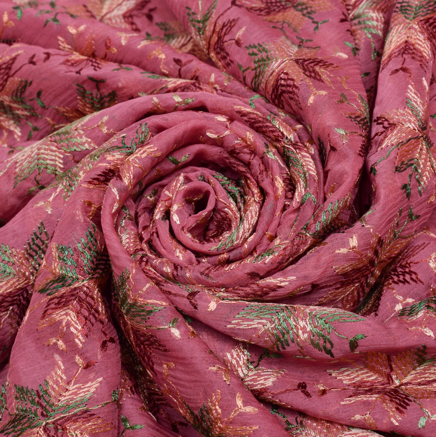 Sushila Vintage Pink Saree Blend Chiffon Phulkari Embroidered Floral Sari Fabric