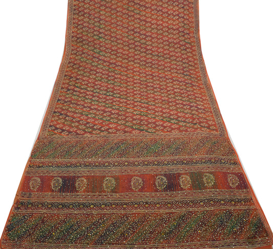 Sushila Vintage Multi-Color Saree 100% Pure Georgette Silk Aari Work Sari Fabric