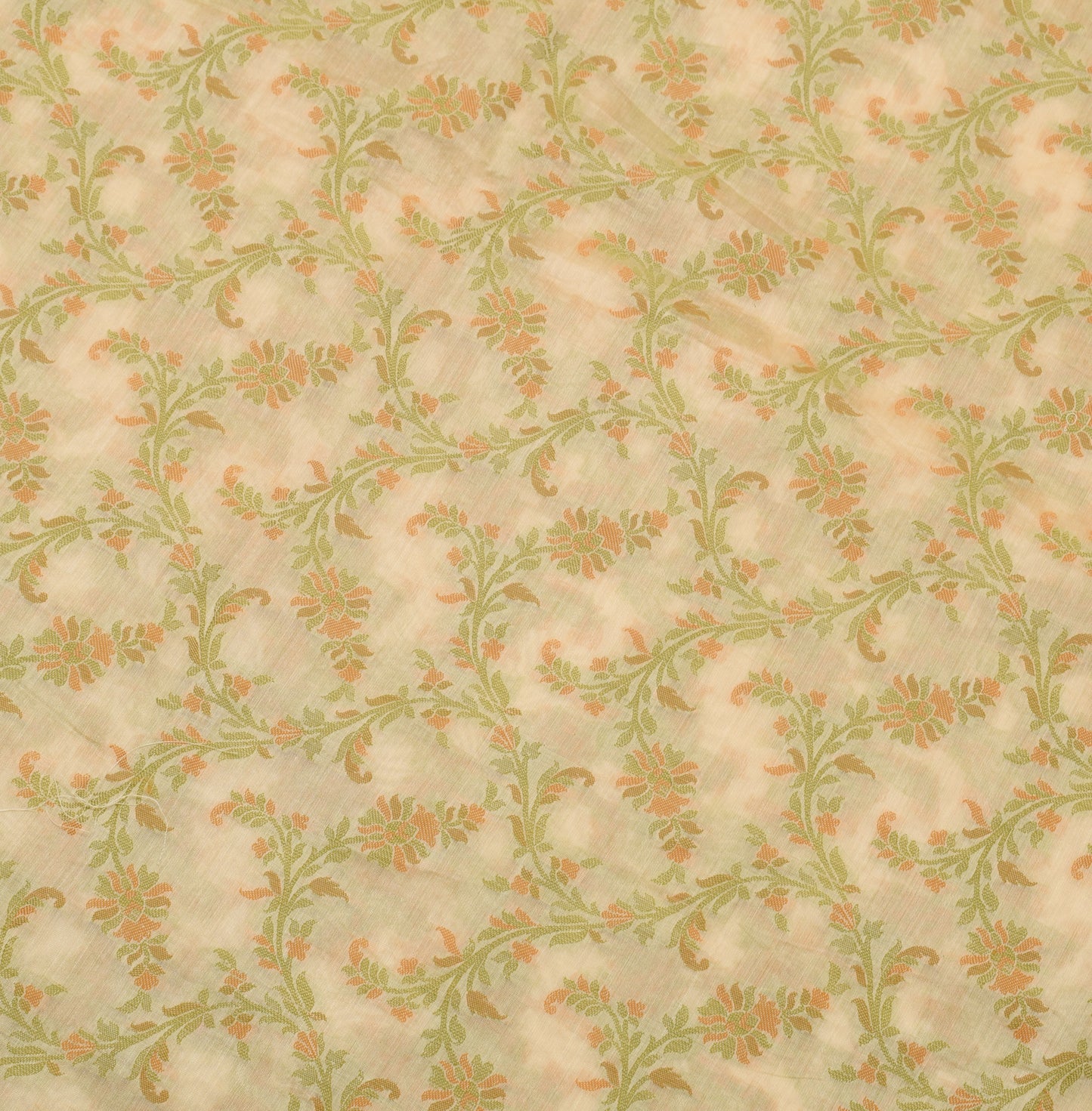 Sushila Vintage Cream Saree Blend Silk All Over Woven Floral Sari Craft Fabric