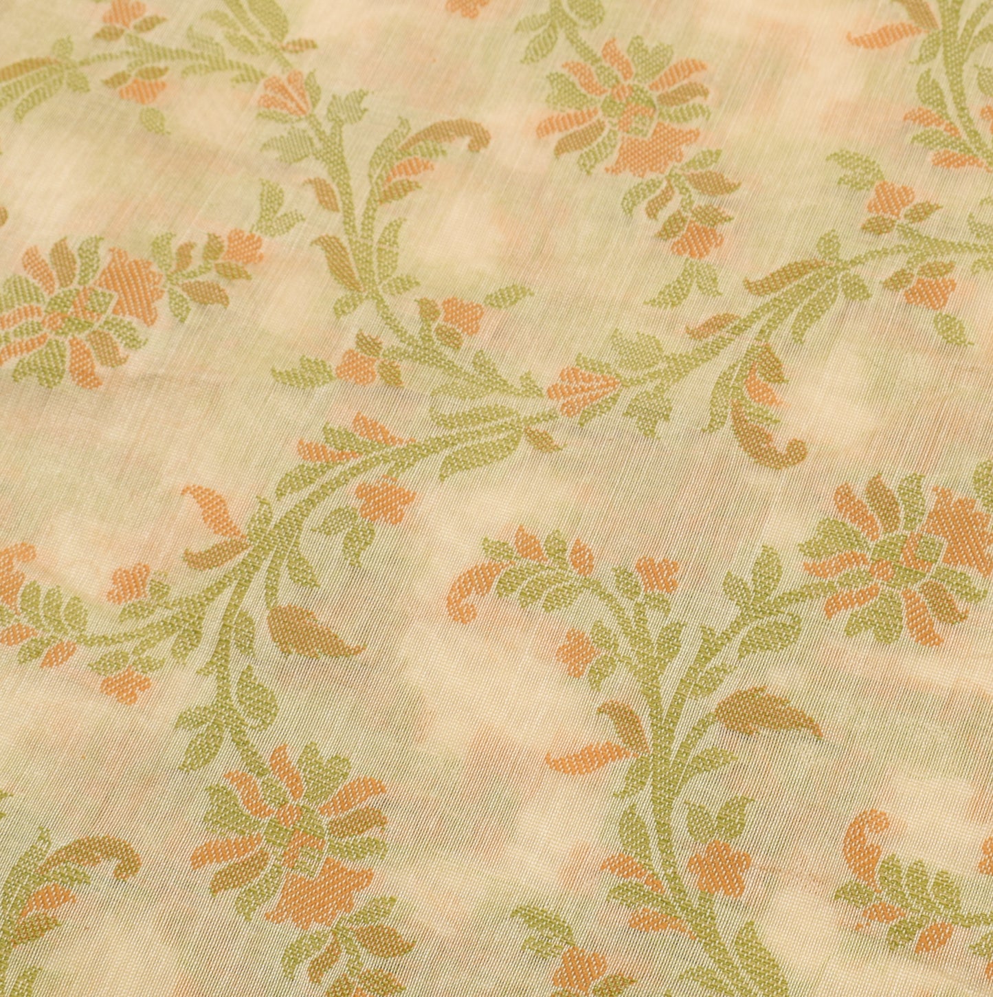 Sushila Vintage Cream Saree Blend Silk All Over Woven Floral Sari Craft Fabric