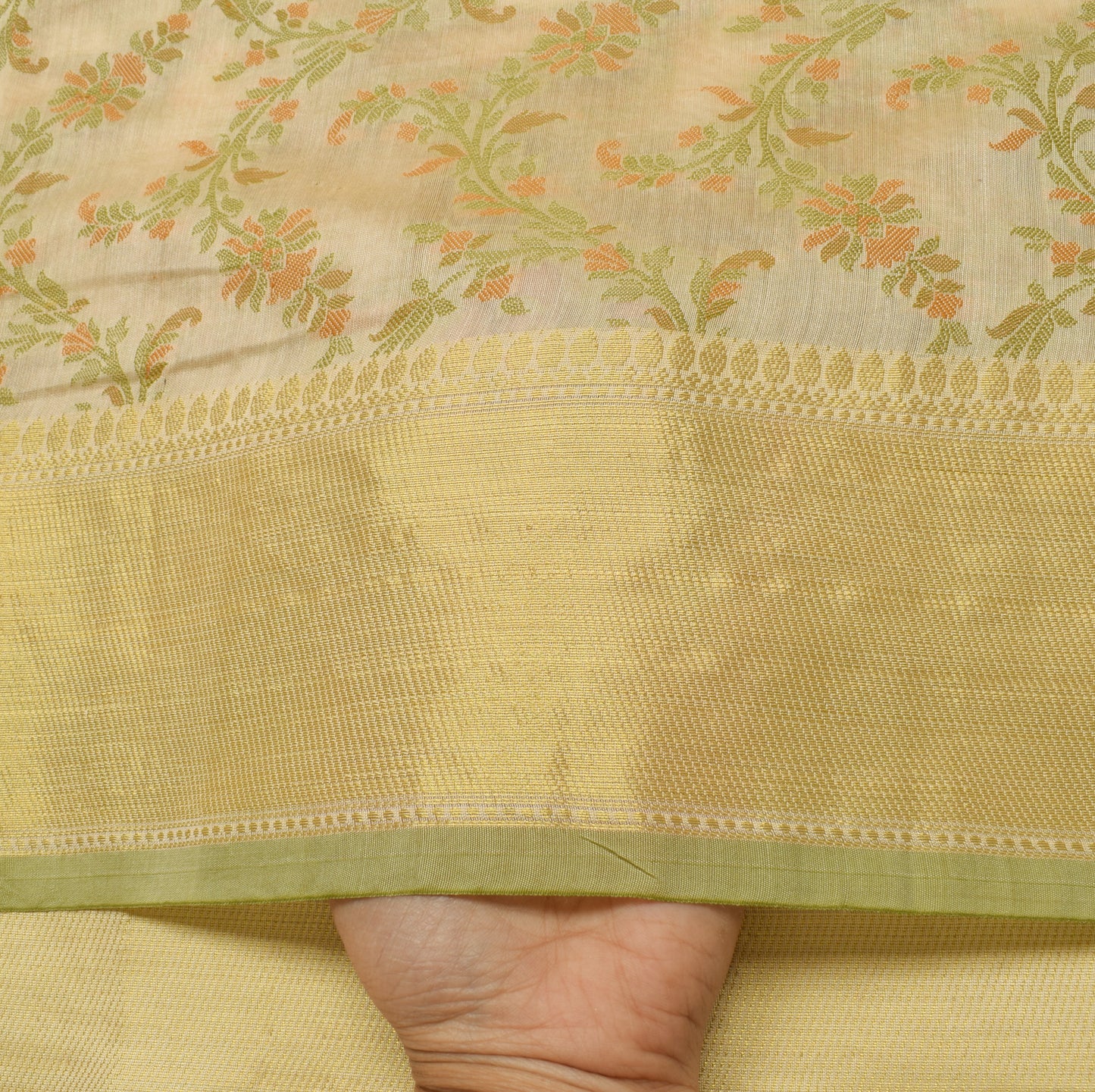 Sushila Vintage Cream Saree Blend Silk All Over Woven Floral Sari Craft Fabric