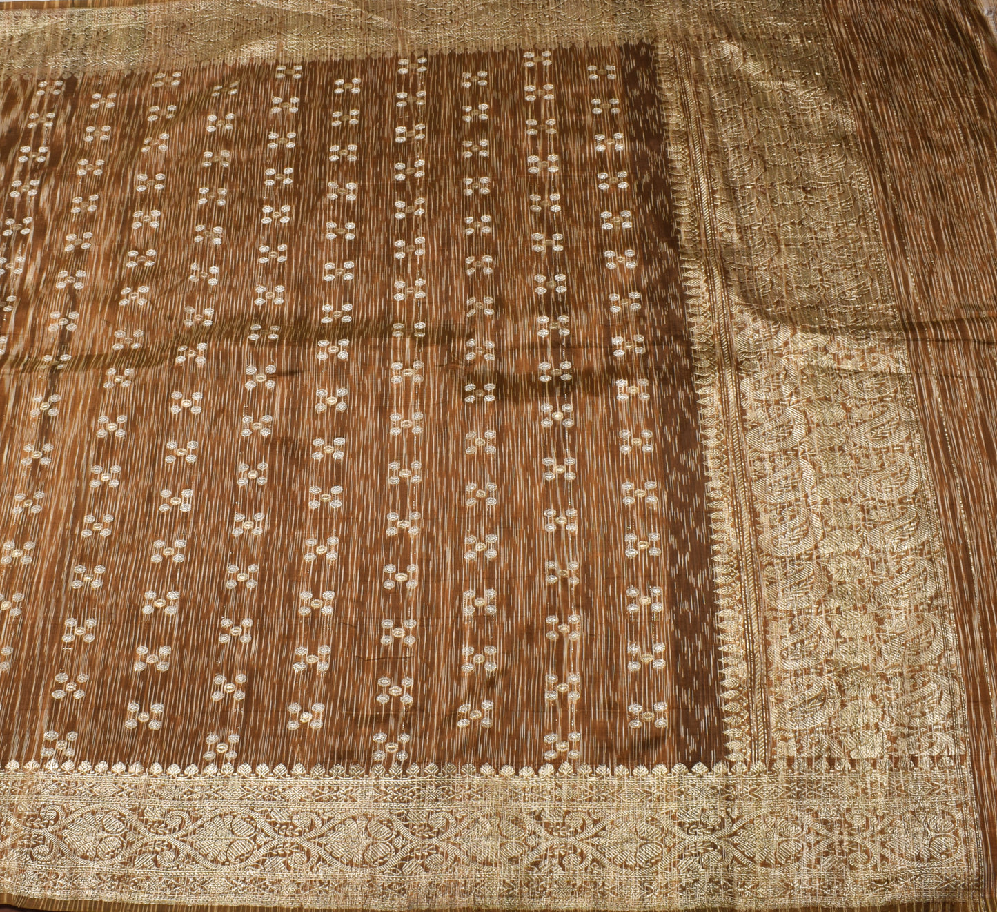 Sushila Vintage Brown Indian Saree Art Silk Zari Woven Sari 5 Yard Craft Fabric