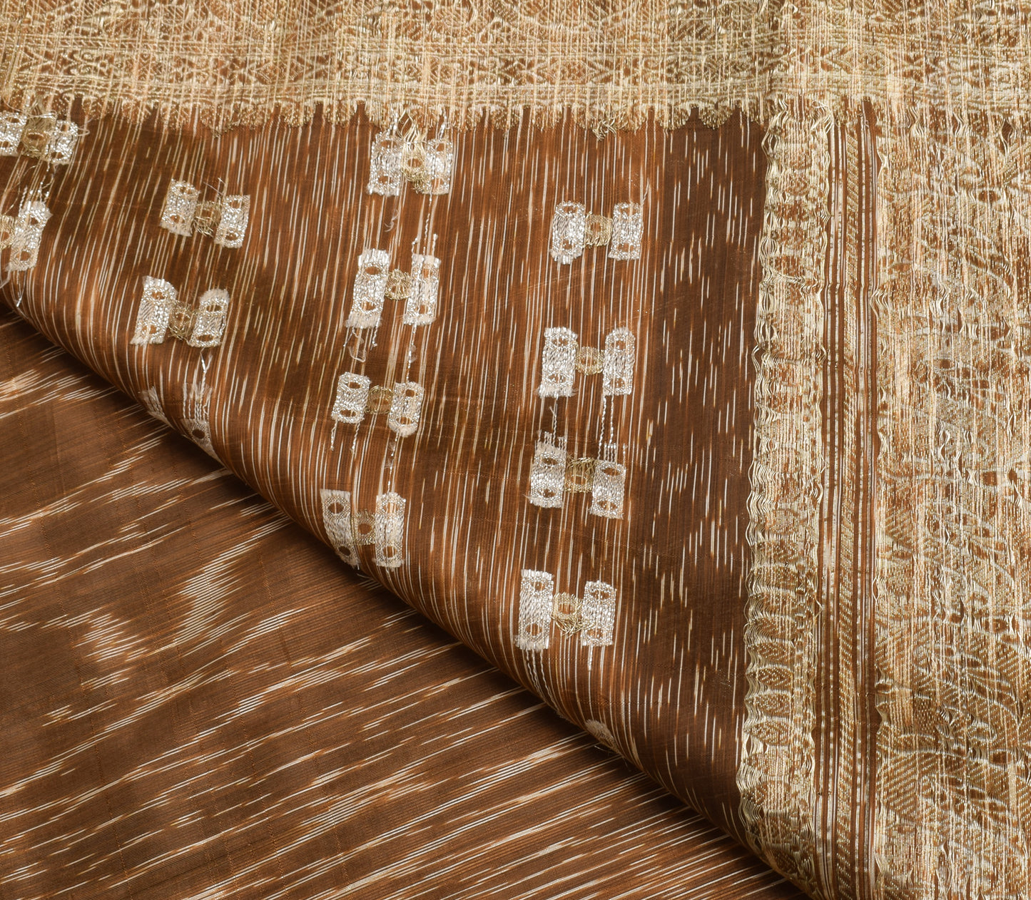 Sushila Vintage Brown Indian Saree Art Silk Zari Woven Sari 5 Yard Craft Fabric