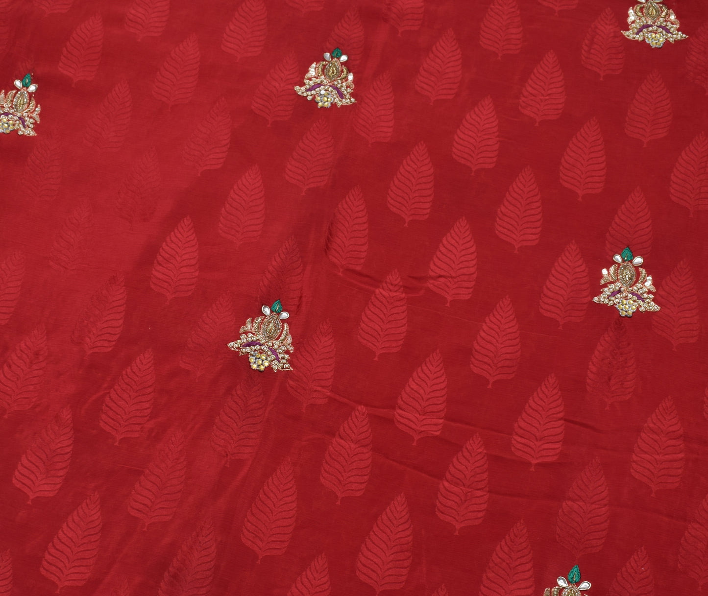 Sushila Vintage Red HEAVY Saree 100% Pure Georgette Silk Hand Beaded Sari Fabric