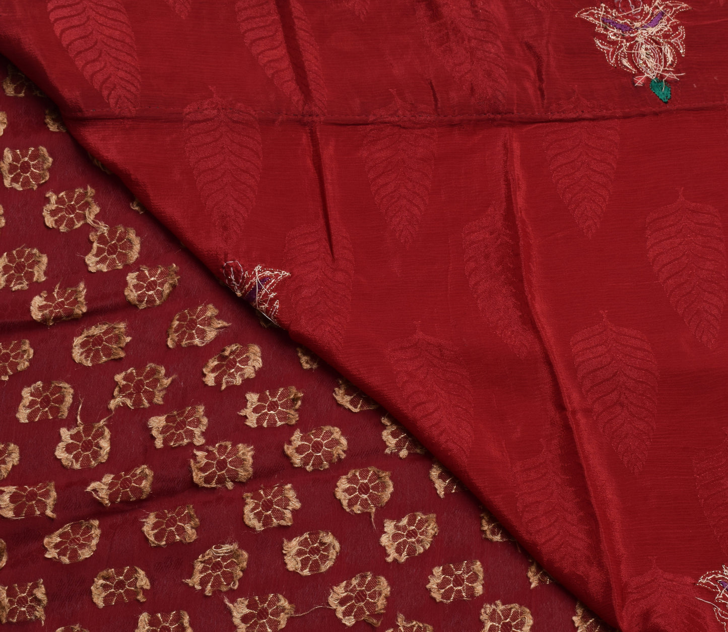 Sushila Vintage Red HEAVY Saree 100% Pure Georgette Silk Hand Beaded Sari Fabric