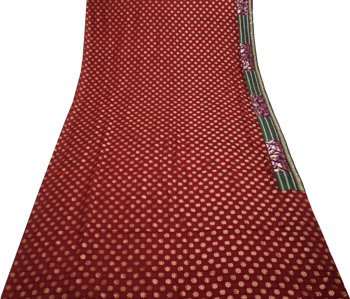 Sushila Vintage Red HEAVY Saree 100% Pure Georgette Silk Hand Beaded Sari Fabric