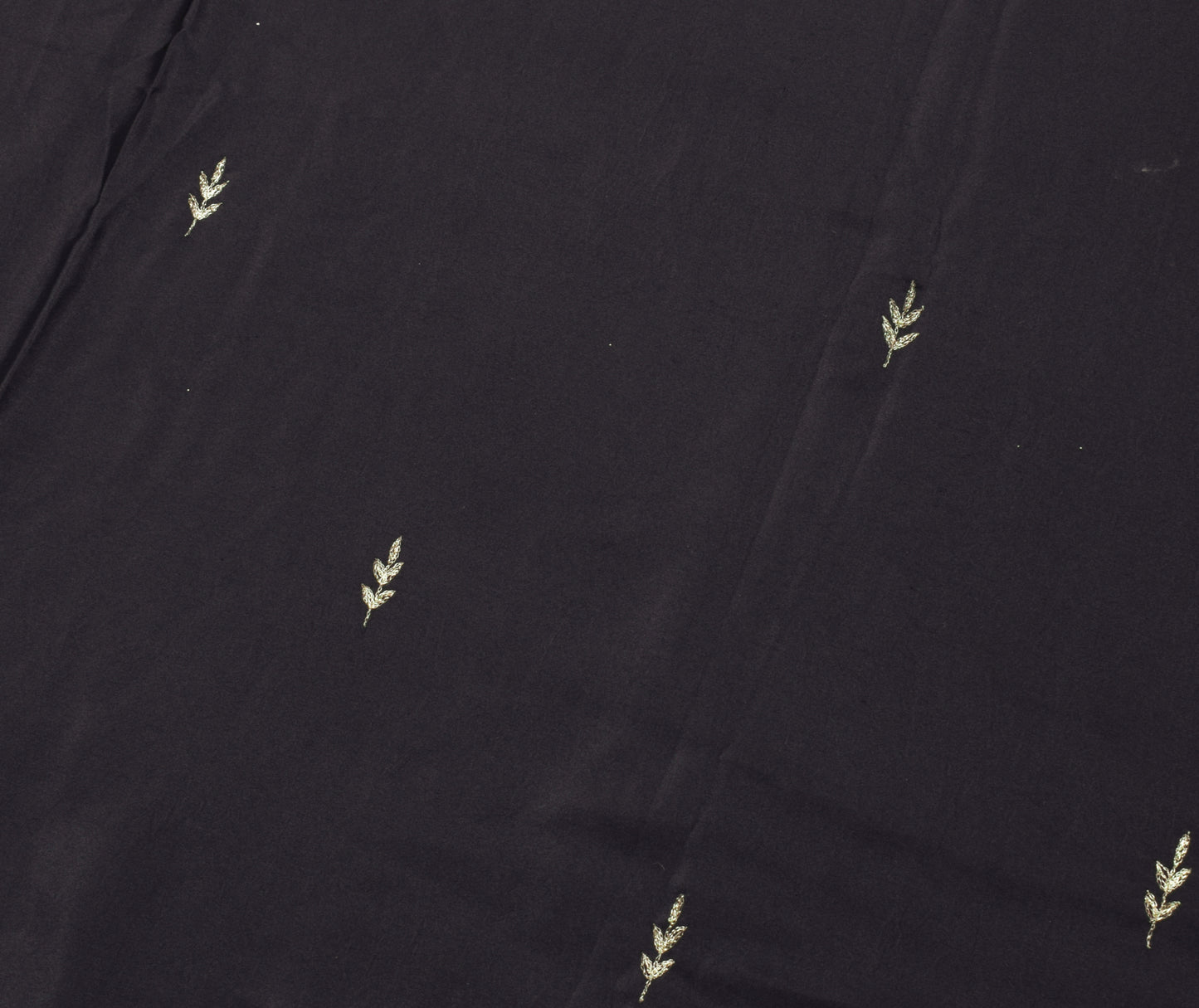 Sushila Vintage Black Saree Blend Crepe Silk Hand Beaded Floral 5 YD Sari Fabric