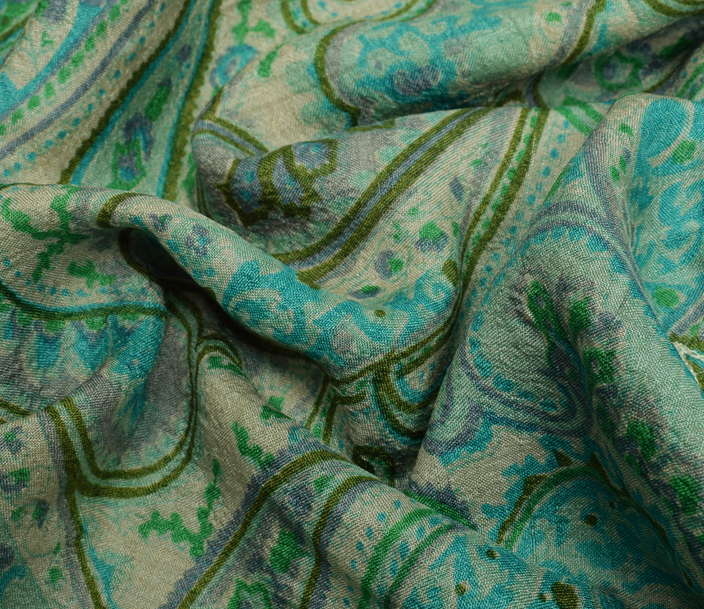 Sushila Vintage Cream Saree 100% Pure Silk Printed Paisley Sari 5YD Craft Fabric