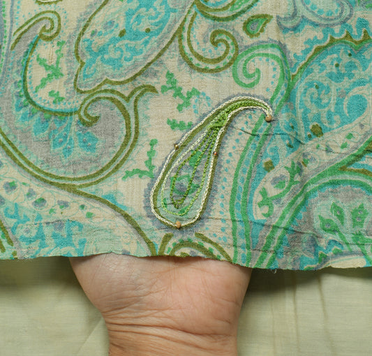 Sushila Vintage Cream Saree 100% Pure Silk Printed Paisley Sari 5YD Craft Fabric