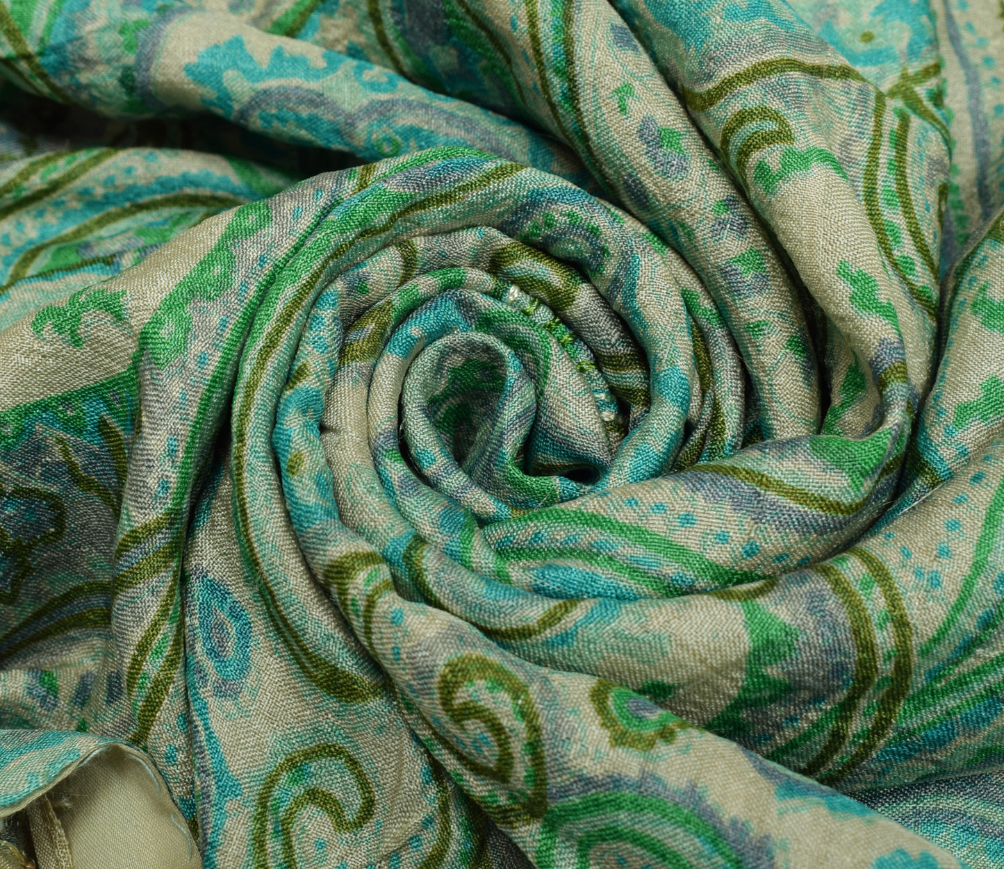 Sushila Vintage Cream Saree 100% Pure Silk Printed Paisley Sari 5YD Craft Fabric