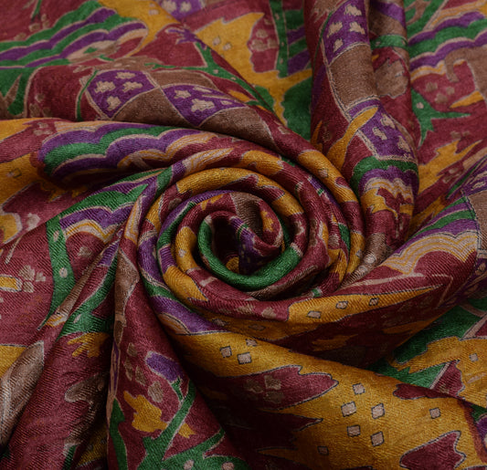 Sushila Vintage Multi-Color Saree 100% Pure Silk Printed  Sari 6 YD Craft Fabric