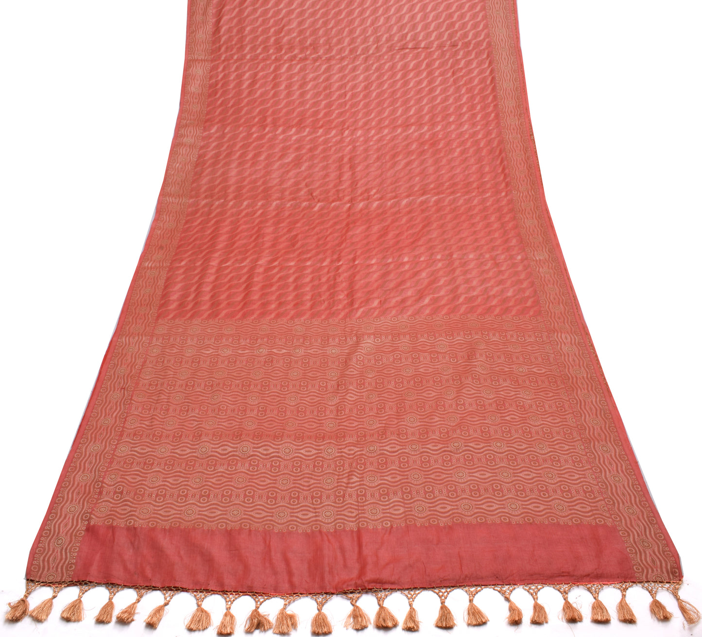 Sushila Vintage Peach Saree 100% Pure Silk All Over Woven Laheriya Sari Fabric