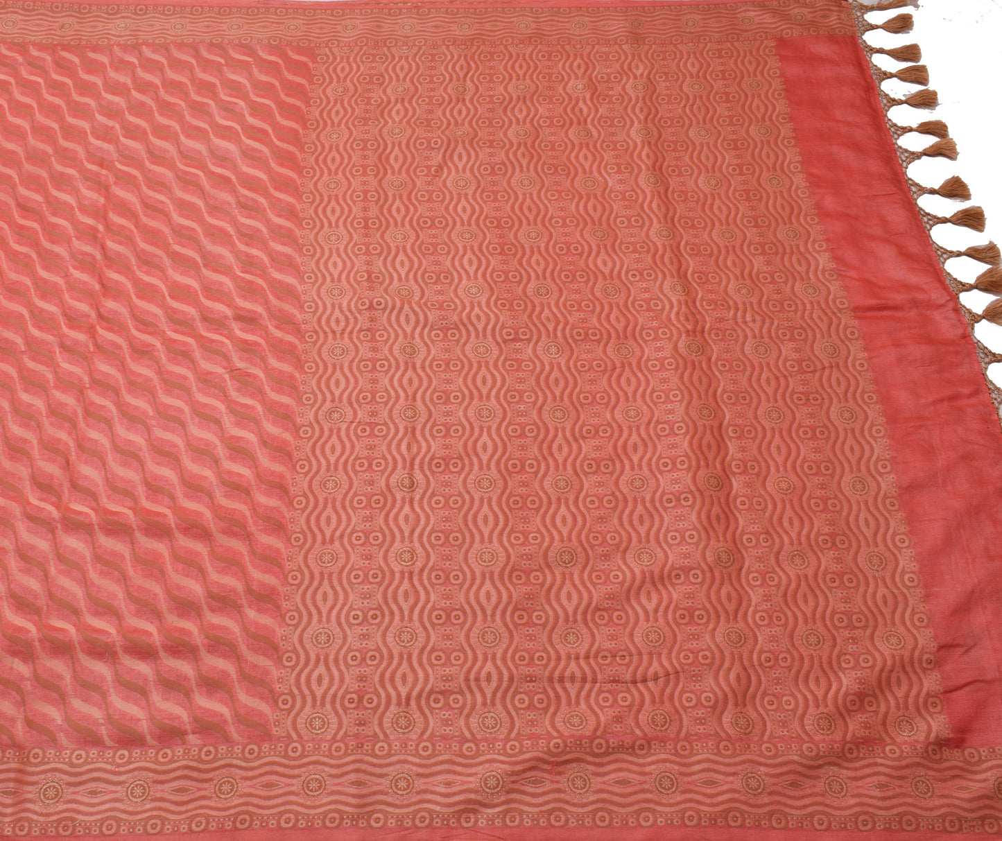 Sushila Vintage Peach Saree 100% Pure Silk All Over Woven Laheriya Sari Fabric
