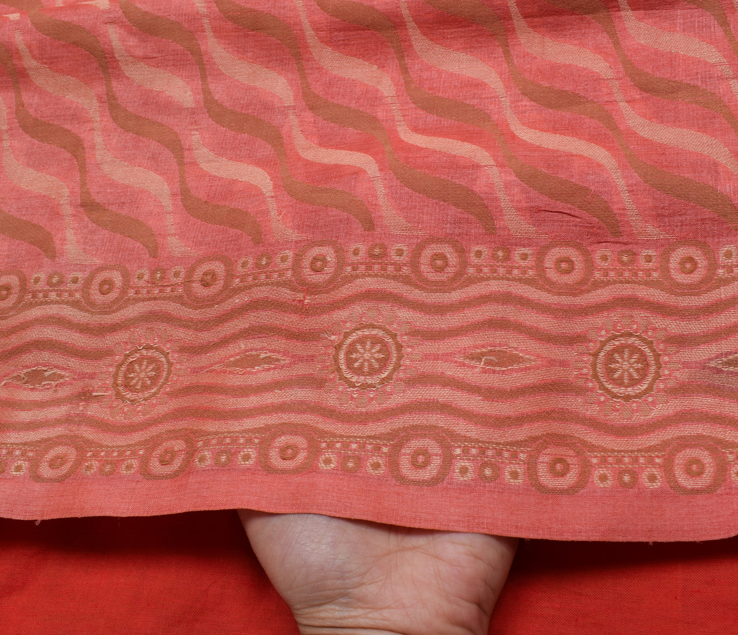 Sushila Vintage Peach Saree 100% Pure Silk All Over Woven Laheriya Sari Fabric