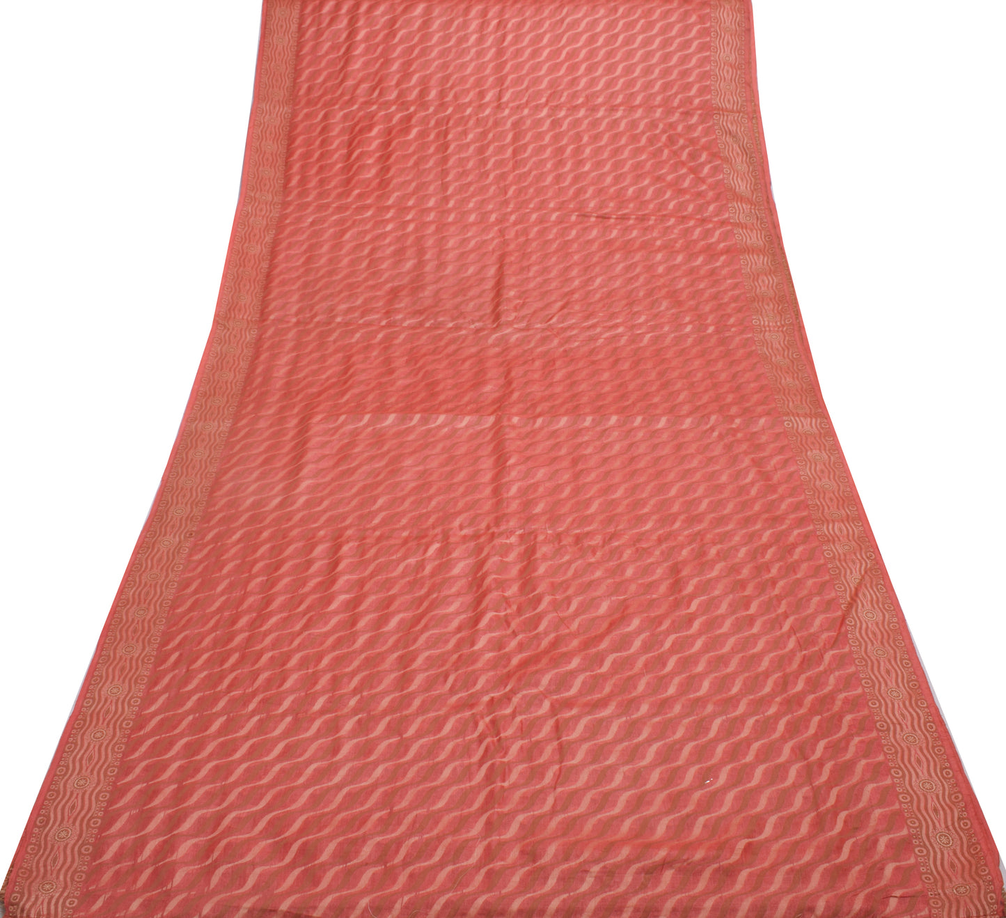 Sushila Vintage Peach Saree 100% Pure Silk All Over Woven Laheriya Sari Fabric