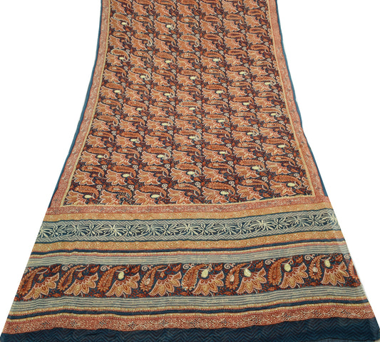 Sushila Vintage Blue Branded Saree 100%Pure Georgette Hand Beaded Sari Fabric