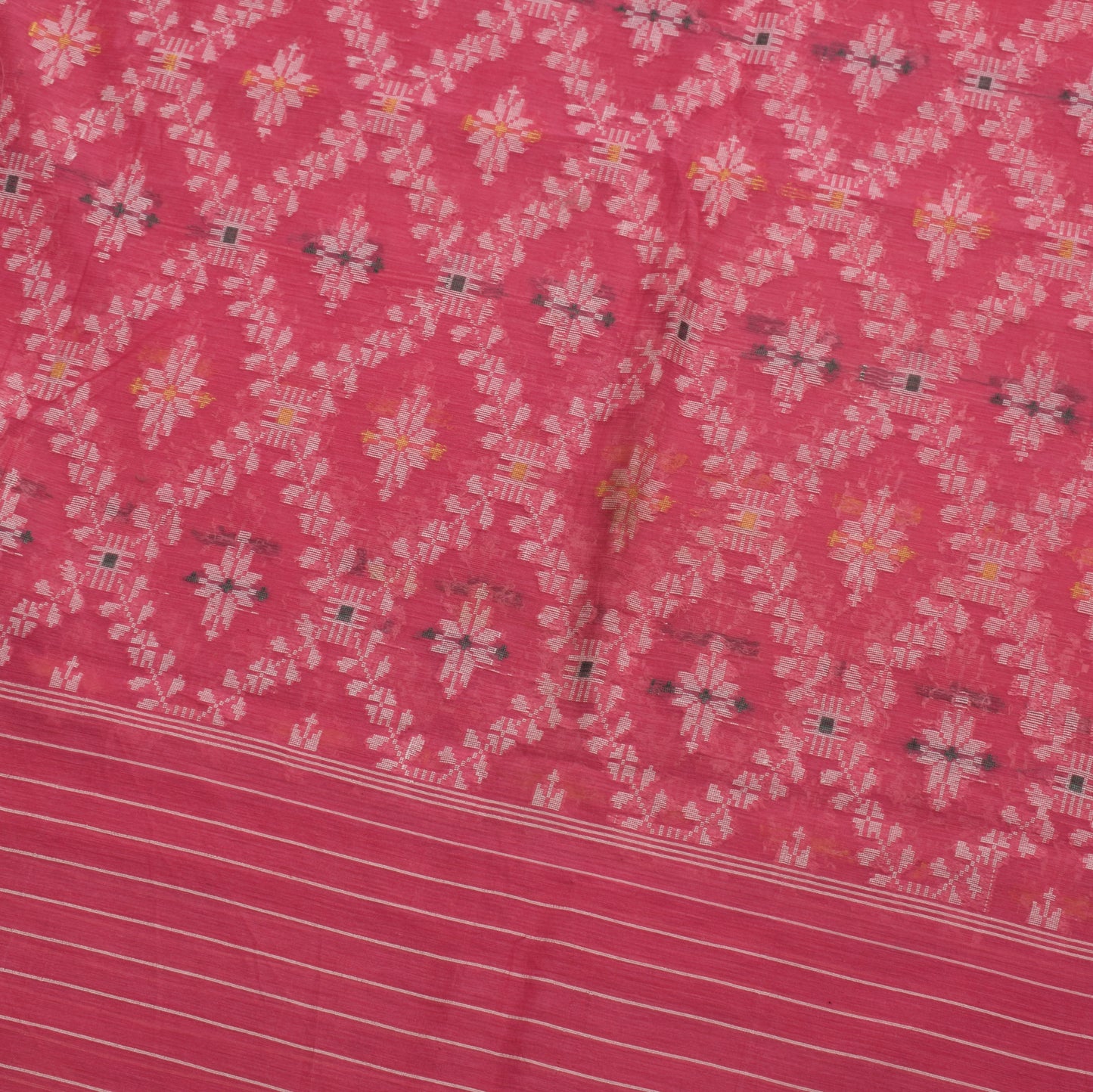 Sushila Vintage Pink Saree 100%Pure Cotton All Over Woven Sari 5 YD Craft Fabric