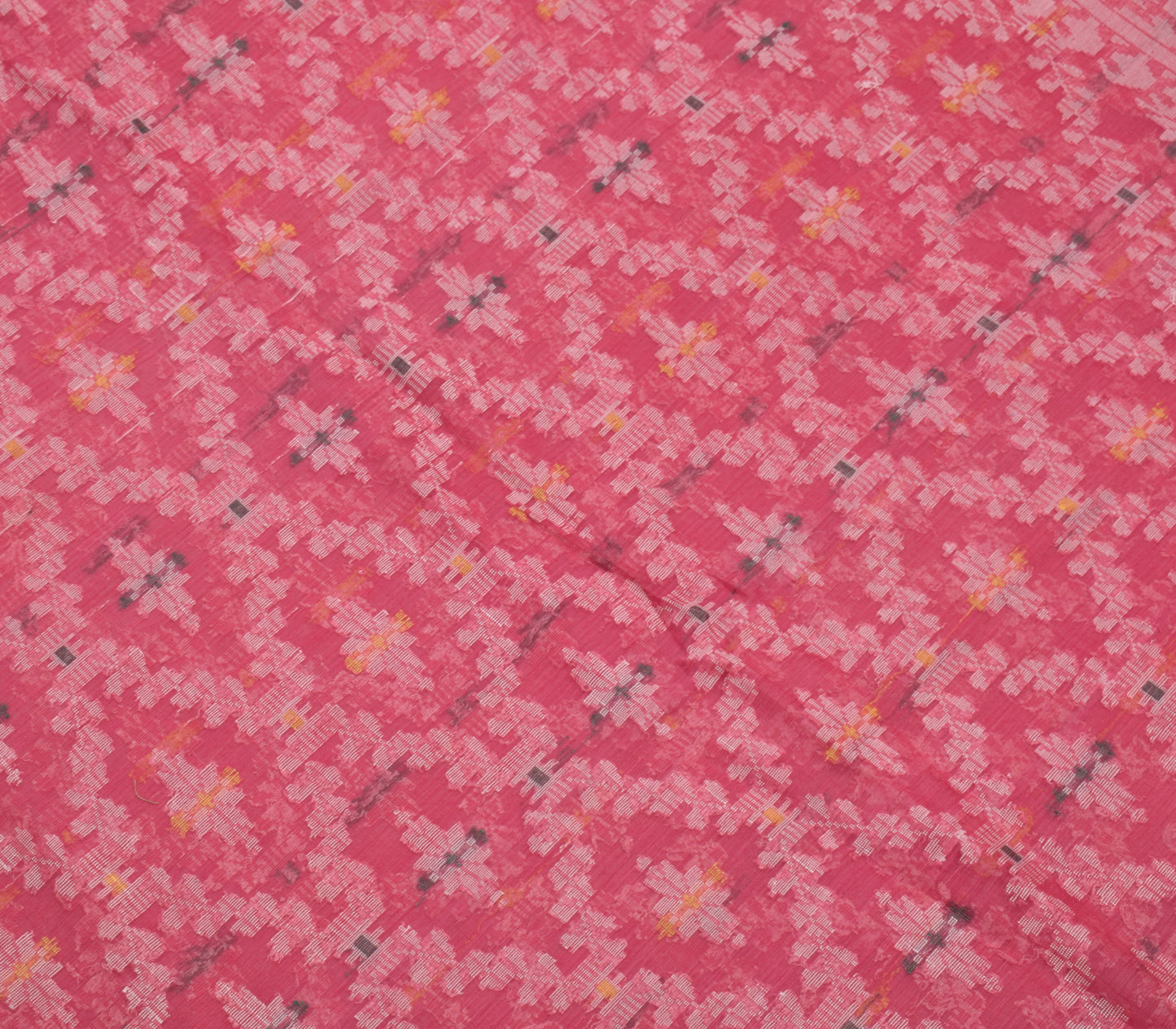 Sushila Vintage Pink Saree 100%Pure Cotton All Over Woven Sari 5 YD Craft Fabric