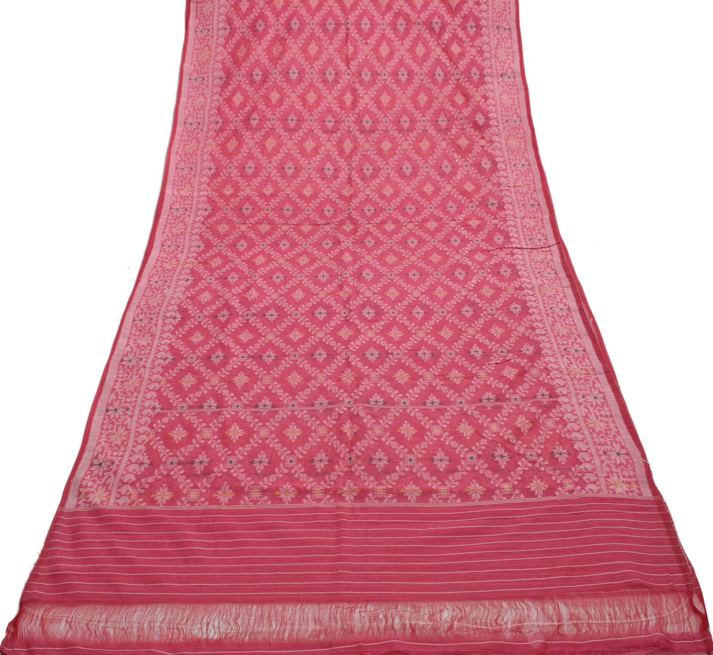Sushila Vintage Pink Saree 100%Pure Cotton All Over Woven Sari 5 YD Craft Fabric