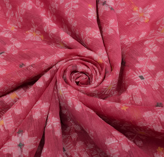 Sushila Vintage Pink Saree 100%Pure Cotton All Over Woven Sari 5 YD Craft Fabric