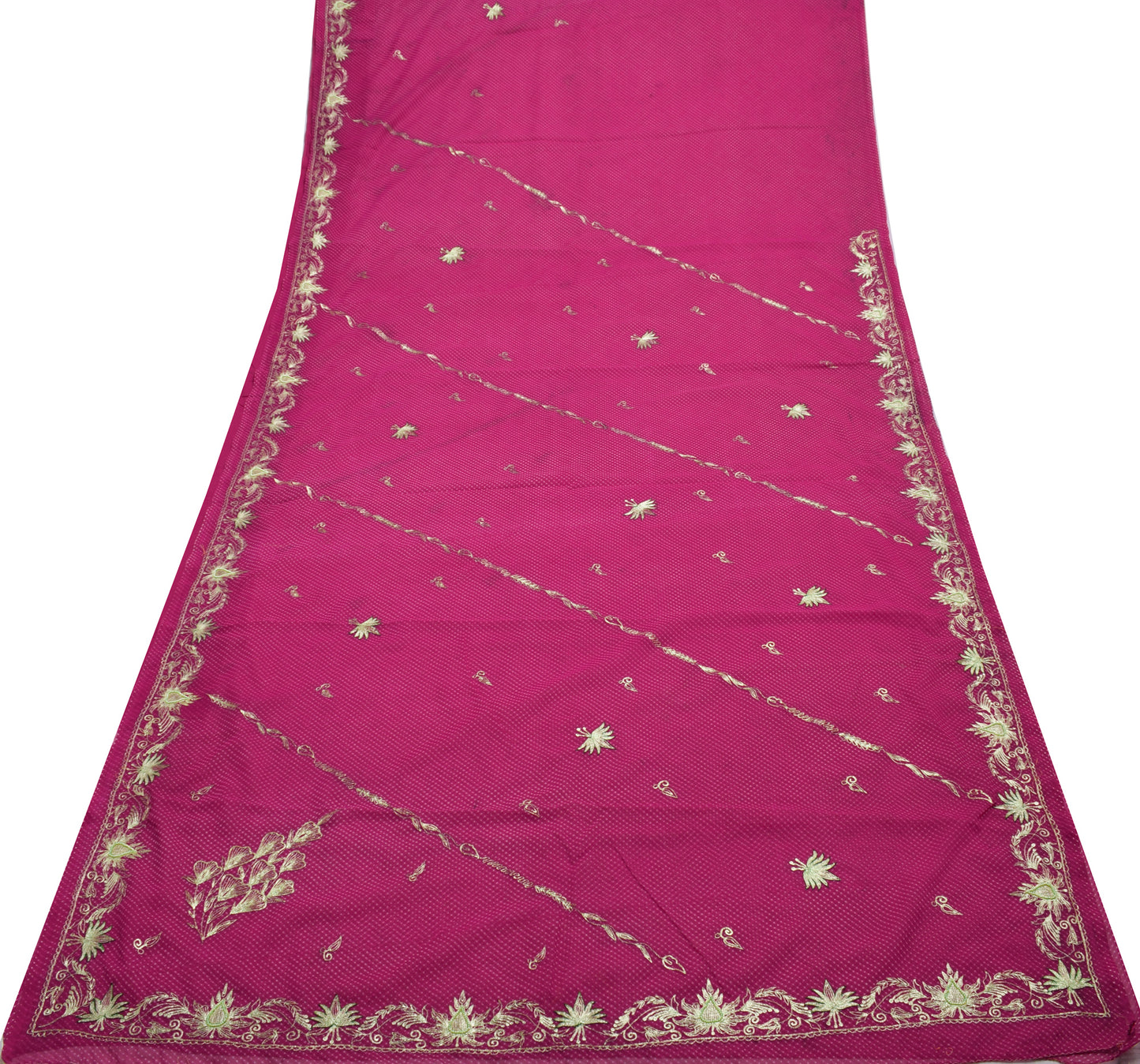 Sushila Vintage Fuchsia Pink Saree Blend Georgette Zari Embroidered Sari Fabric