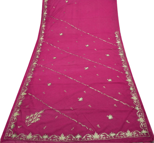 Sushila Vintage Fuchsia Pink Saree Blend Georgette Zari Embroidered Sari Fabric