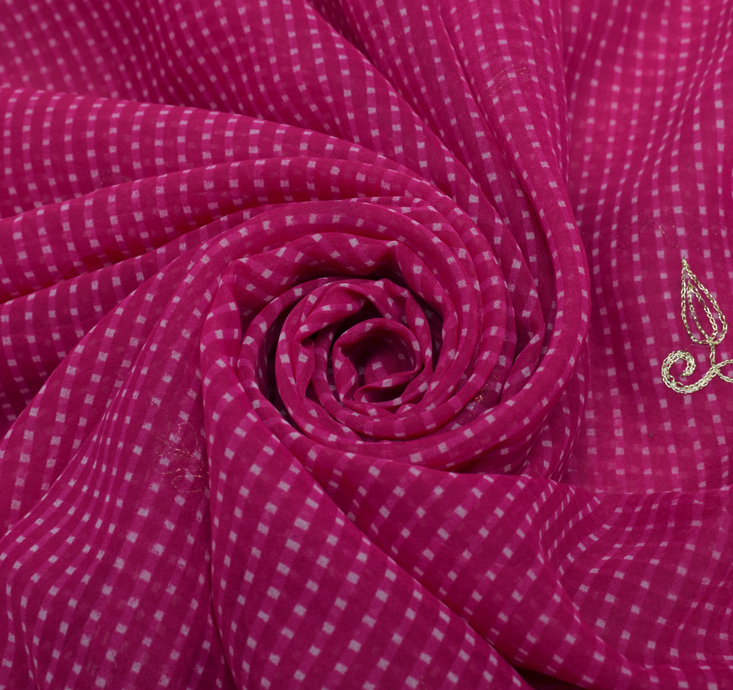 Sushila Vintage Fuchsia Pink Saree Blend Georgette Zari Embroidered Sari Fabric