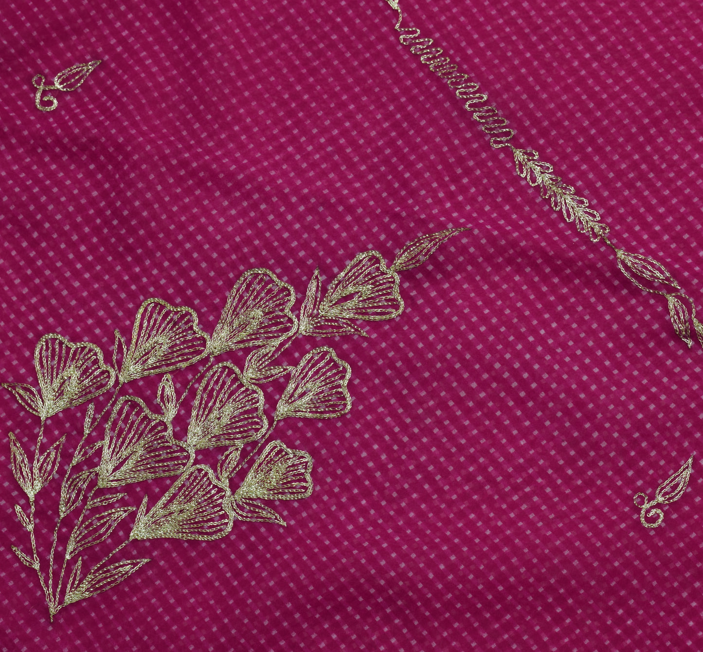 Sushila Vintage Fuchsia Pink Saree Blend Georgette Zari Embroidered Sari Fabric