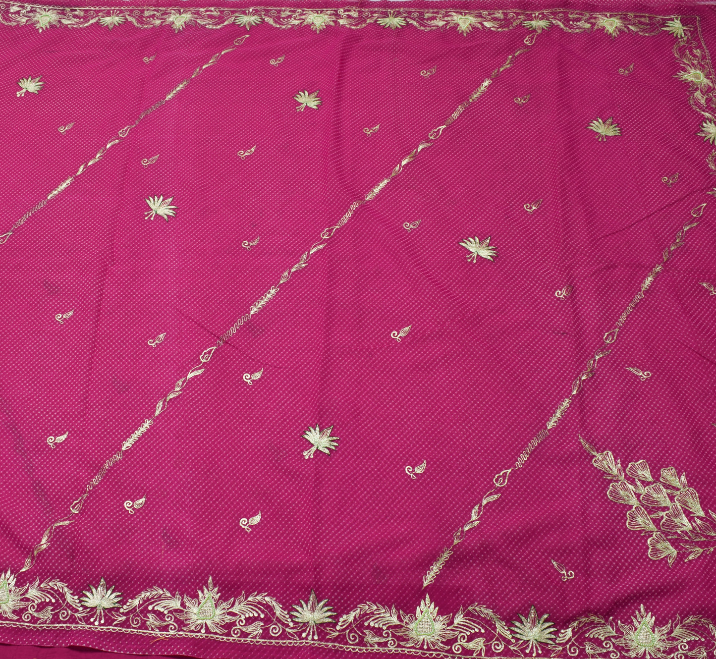 Sushila Vintage Fuchsia Pink Saree Blend Georgette Zari Embroidered Sari Fabric