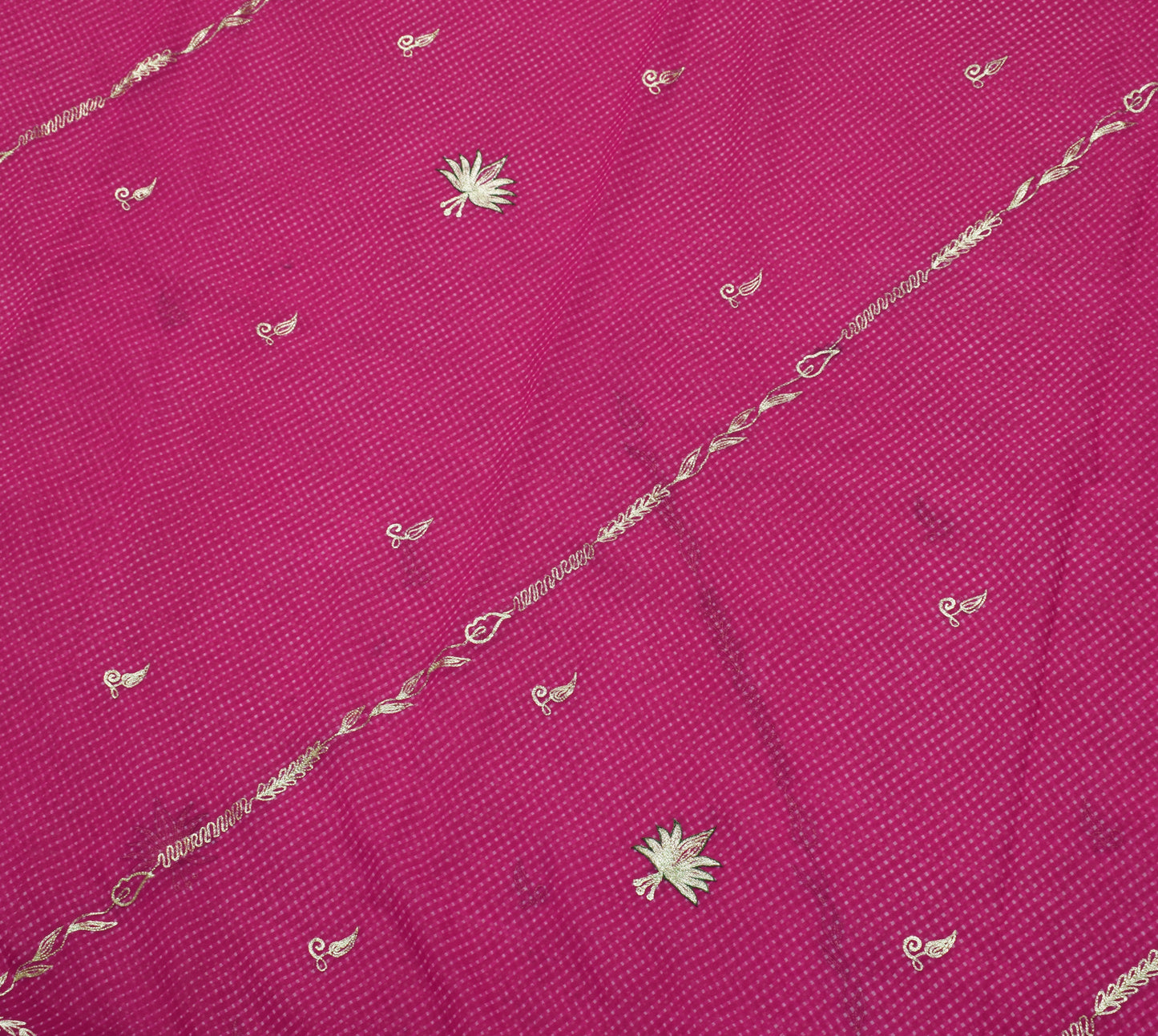 Sushila Vintage Fuchsia Pink Saree Blend Georgette Zari Embroidered Sari Fabric