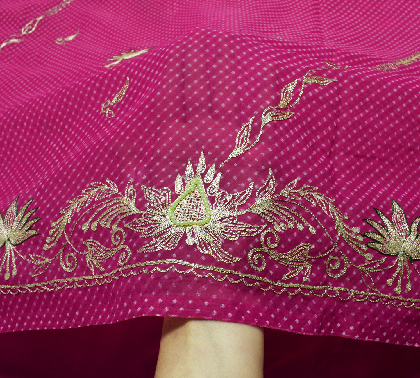 Sushila Vintage Fuchsia Pink Saree Blend Georgette Zari Embroidered Sari Fabric