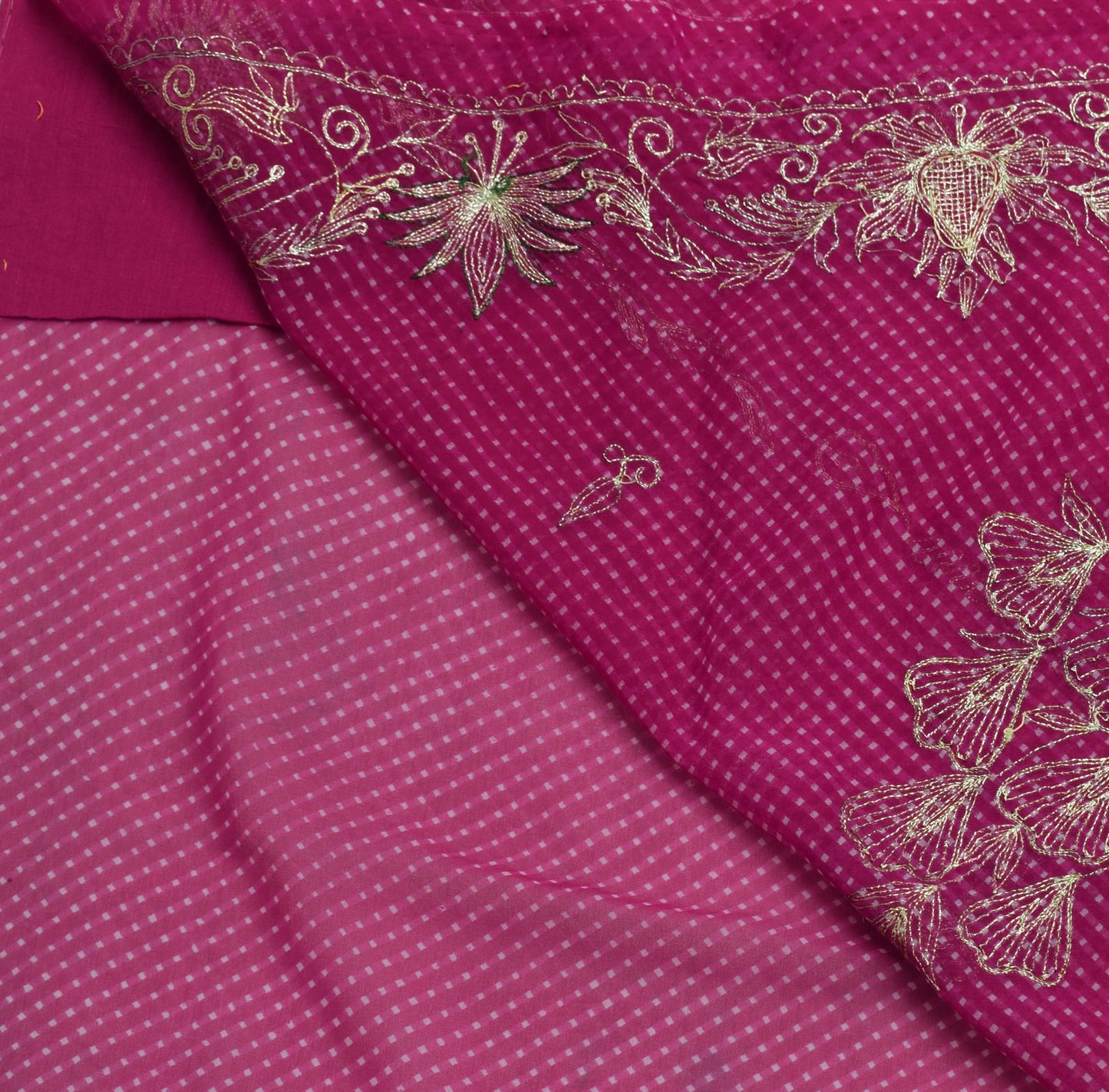 Sushila Vintage Fuchsia Pink Saree Blend Georgette Zari Embroidered Sari Fabric
