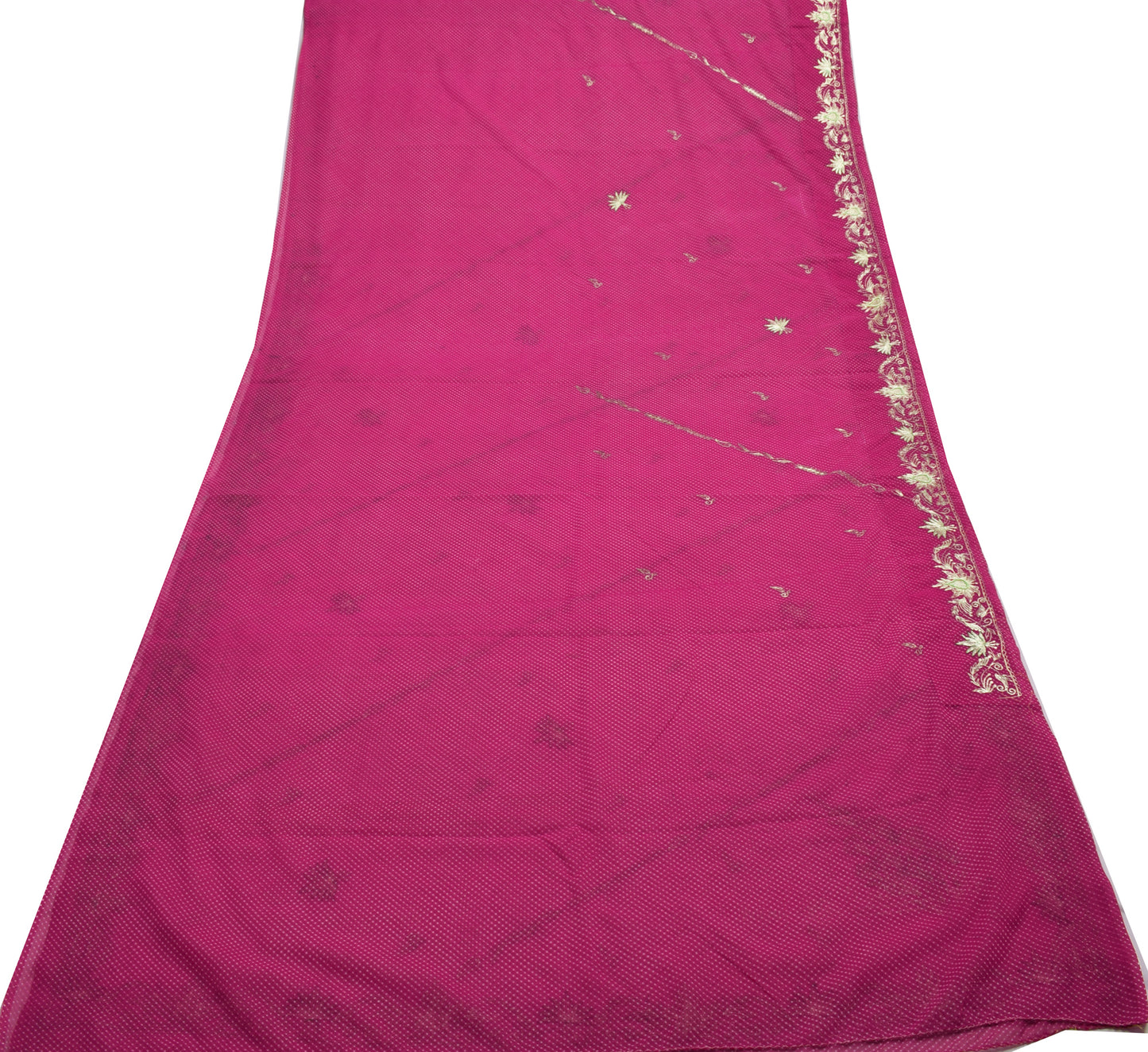 Sushila Vintage Fuchsia Pink Saree Blend Georgette Zari Embroidered Sari Fabric