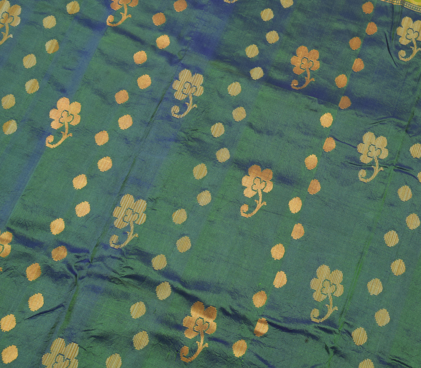 Sushila Vintage Dual Tone Saree 100% Pure Silk Woven Floral  Sari Craft Fabric