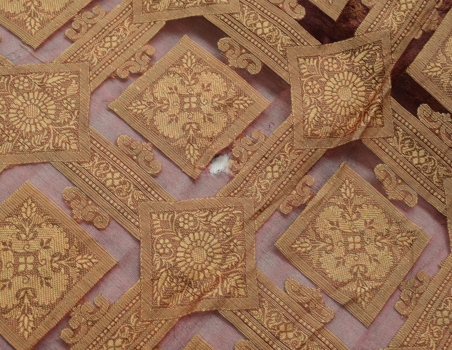 Sushila Vintage Maroon Saree 100% Pure Organza Silk Woven Floral 5YD Sari Fabric
