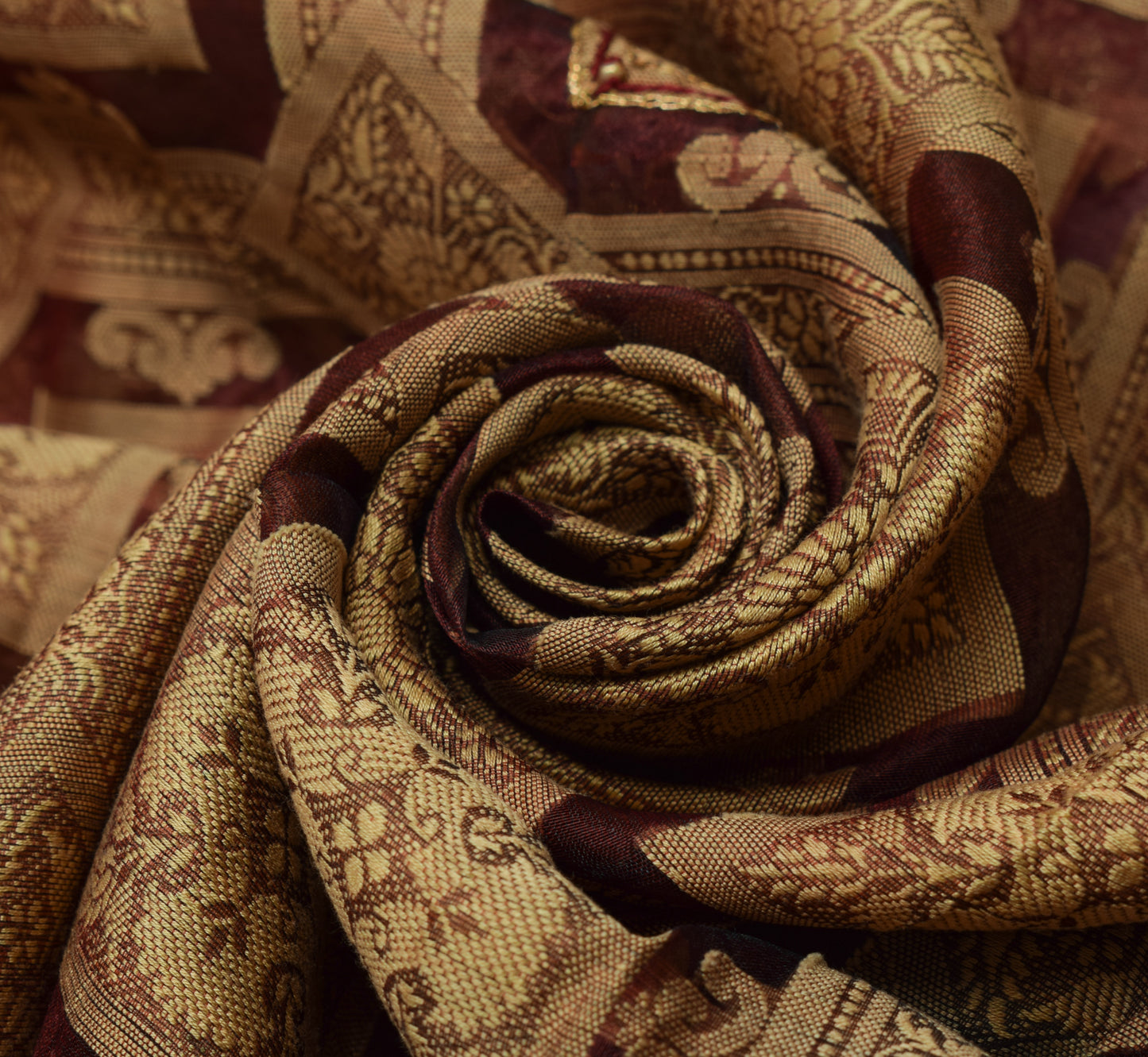 Sushila Vintage Maroon Saree 100% Pure Organza Silk Woven Floral 5YD Sari Fabric