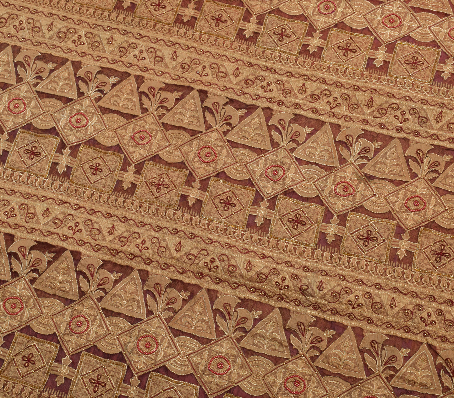 Sushila Vintage Maroon Saree 100% Pure Organza Silk Woven Floral 5YD Sari Fabric