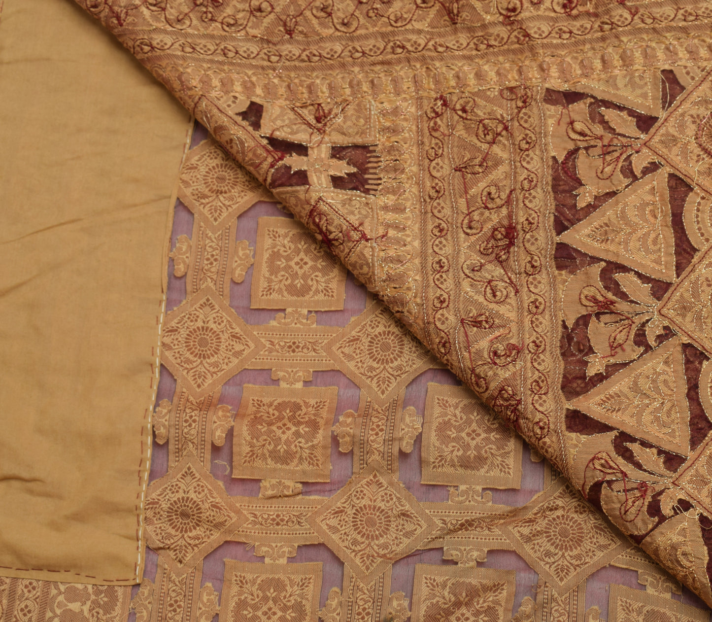 Sushila Vintage Maroon Saree 100% Pure Organza Silk Woven Floral 5YD Sari Fabric