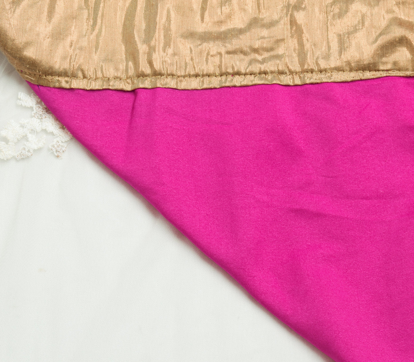 Sushila Vintage Fuchsia Pink Saree Velvet & Net Embroidered Floral Sari Fabric