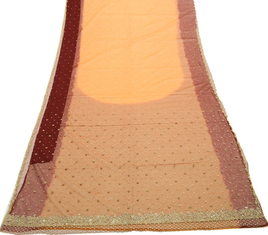 Sushila Vintage Mustard Saree Net Mesh Hand Beaded Zardozi Work Sari 5 YD Fabric