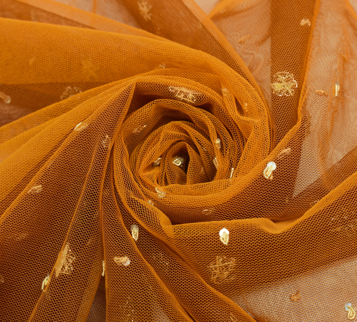 Sushila Vintage Mustard Saree Net Mesh Hand Beaded Zardozi Work Sari 5 YD Fabric
