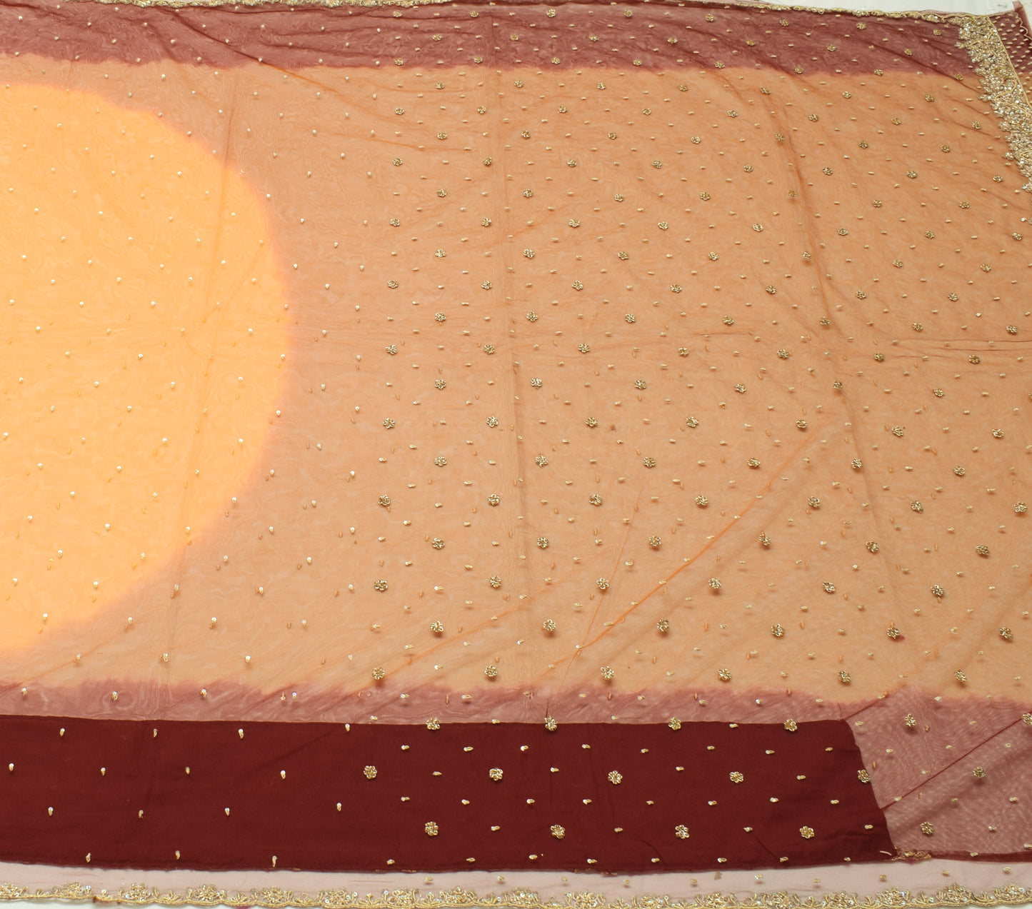 Sushila Vintage Mustard Saree Net Mesh Hand Beaded Zardozi Work Sari 5 YD Fabric