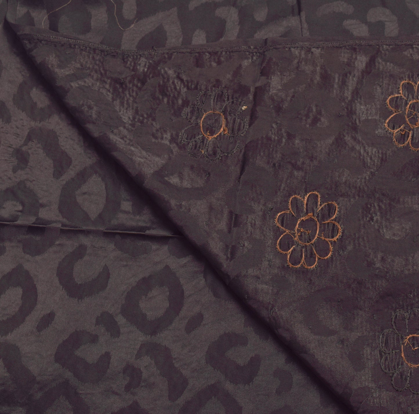 Sushila Vintage Black Saree 100% Pure Crepe Silk Hand Beaded Floral Sari Fabric