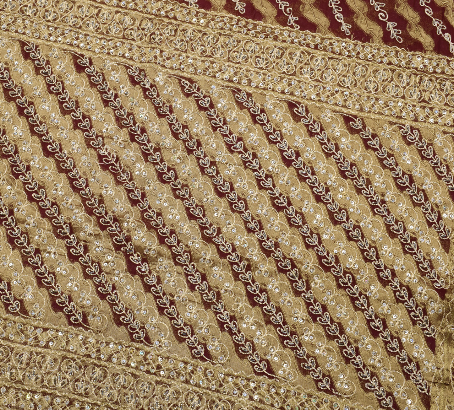 Sushila Vintage Maroon Saree 100% Pure Georgette Silk Hand Beaded Sari Fabric
