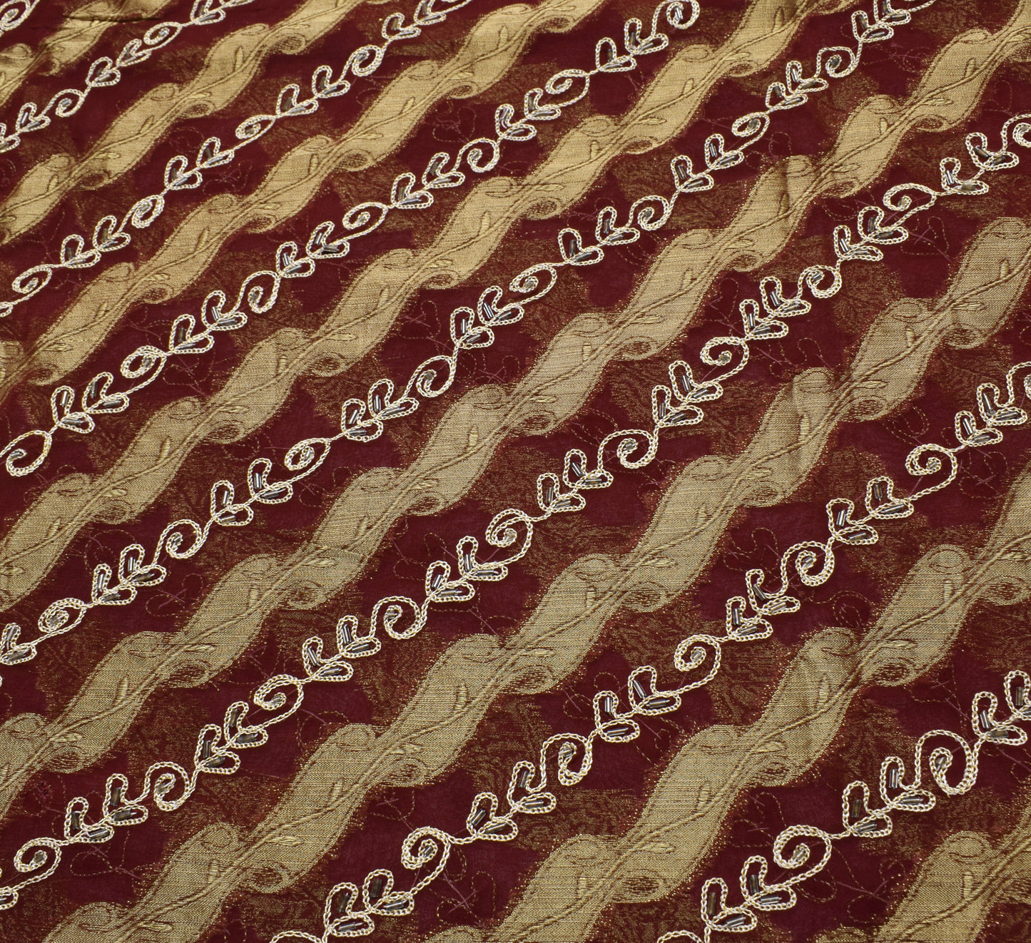 Sushila Vintage Maroon Saree 100% Pure Georgette Silk Hand Beaded Sari Fabric