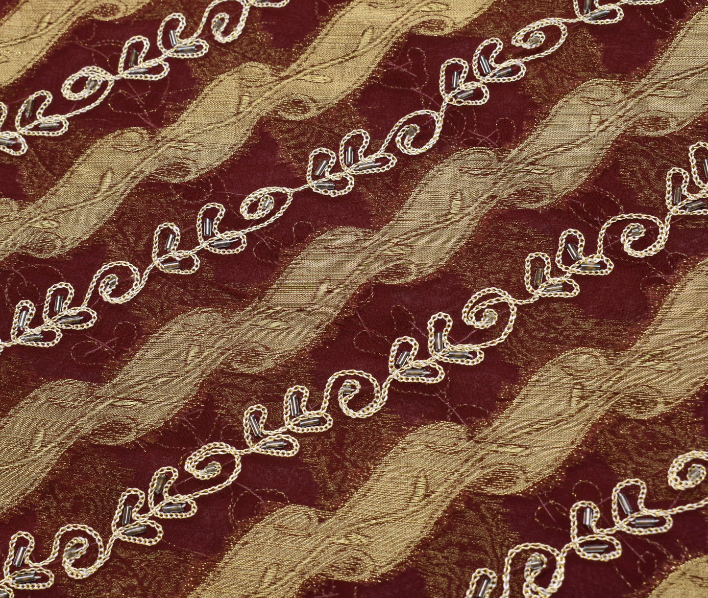 Sushila Vintage Maroon Saree 100% Pure Georgette Silk Hand Beaded Sari Fabric