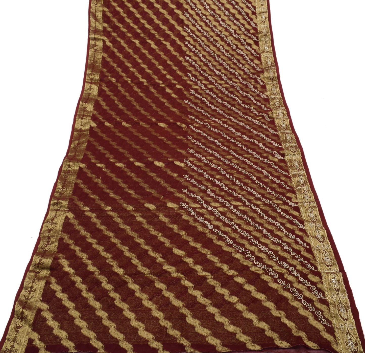 Sushila Vintage Maroon Saree 100% Pure Georgette Silk Hand Beaded Sari Fabric