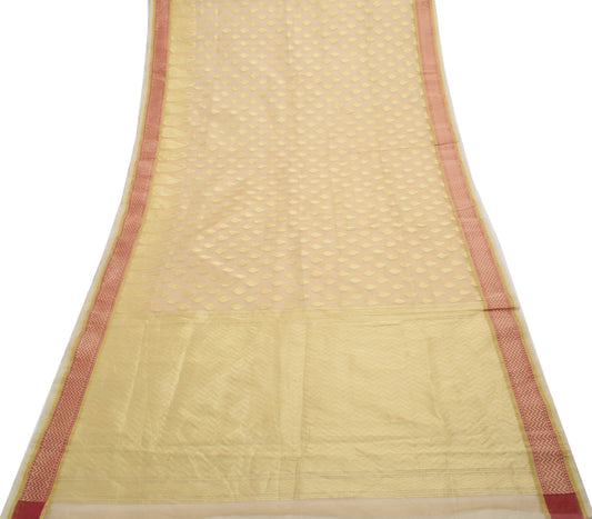 Sushila Vintage Brown Indian Saree Blend Silk Woven Paisley Sari Craft Fabric